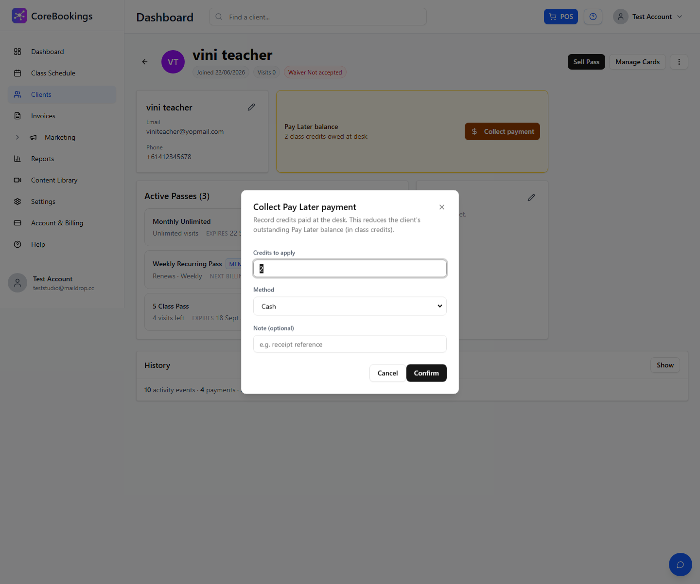 Collect Pay Later payment dialog with credits and method