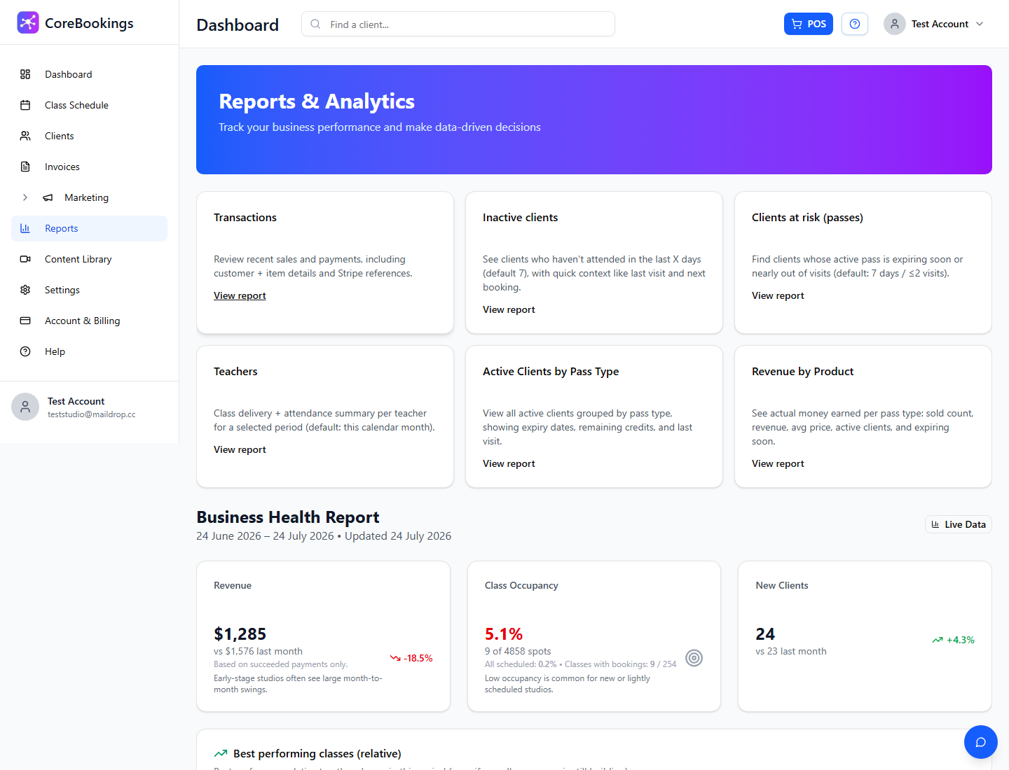 Reports hub with Teachers tile