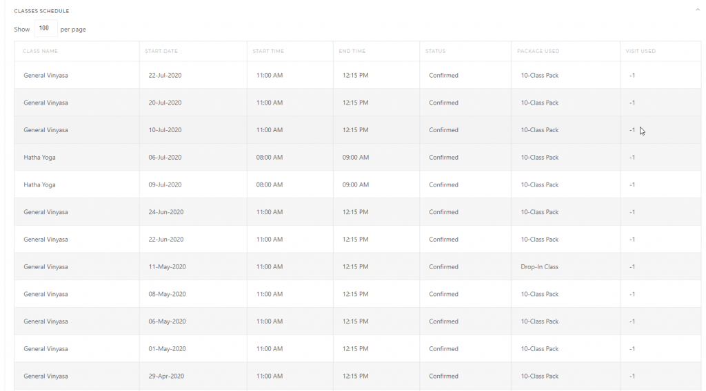 Class Attendance List - KRIYA Software