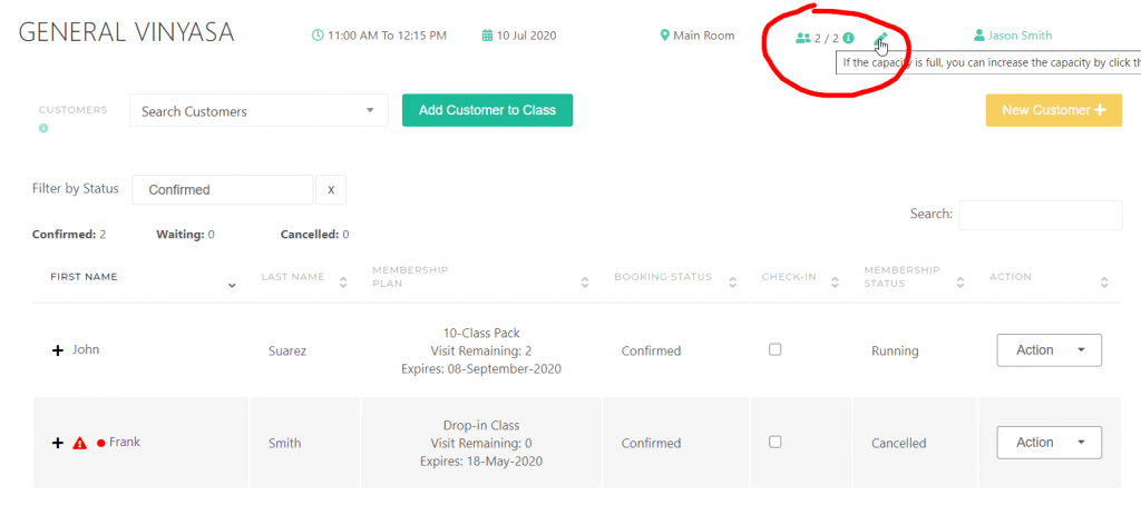 Class Capacity Class Attendance - KRIYA Software