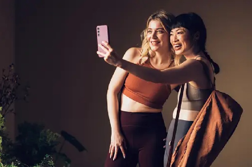 Taking photos at yoga class