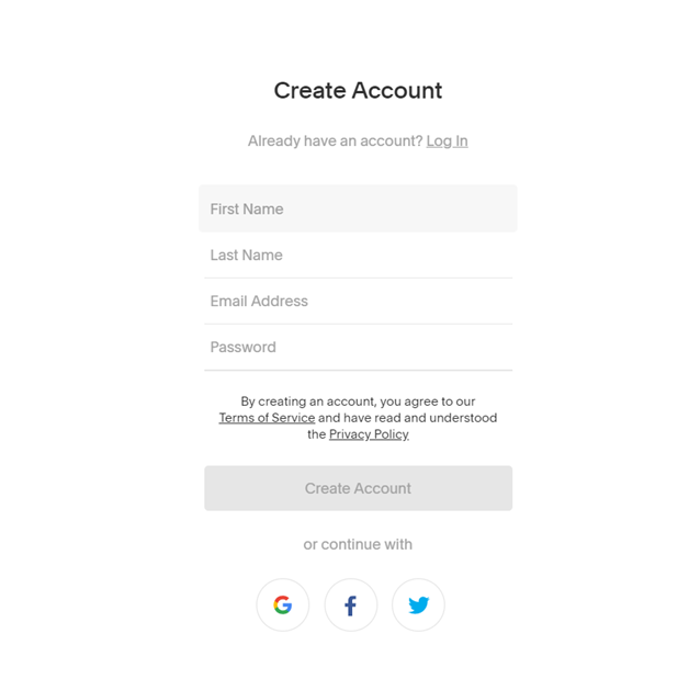 Square space create your account